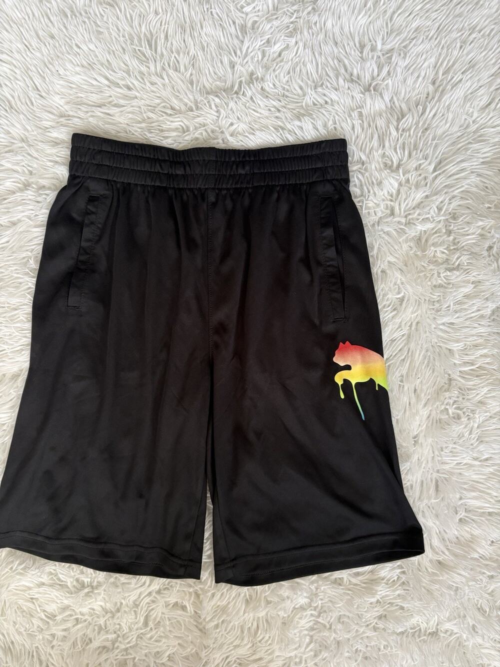 Puma Boys 14/16 Classic Black Colorful Panther Sport Shorts. Great Pair & Cond
